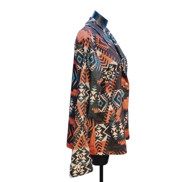 Misslook Brown, Tan, Ivory, & Blue Tribal Print Blaze/ Jacket Size 3XL - Picture 3 of 6